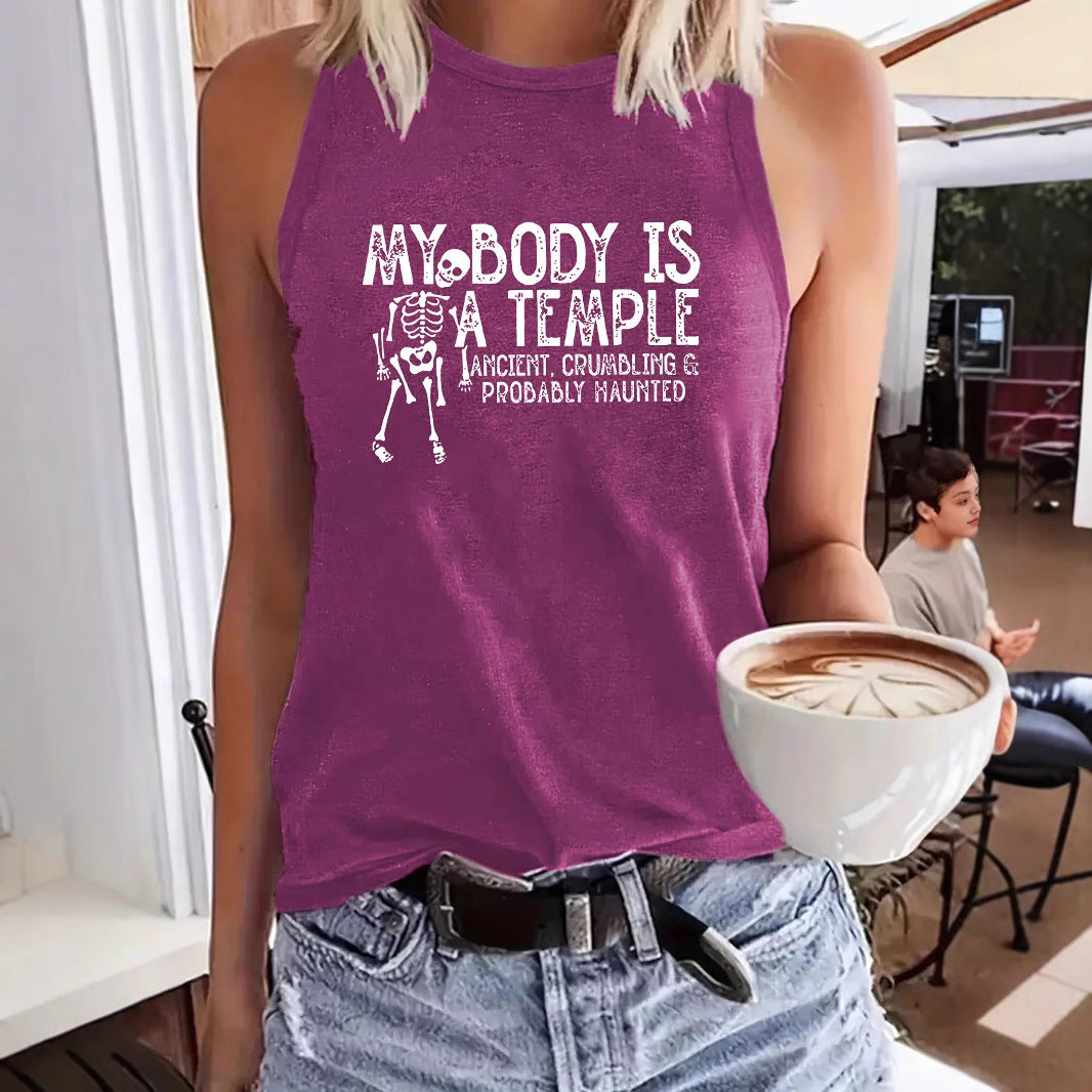 Sleeveless vest with MY BODY skull pattern