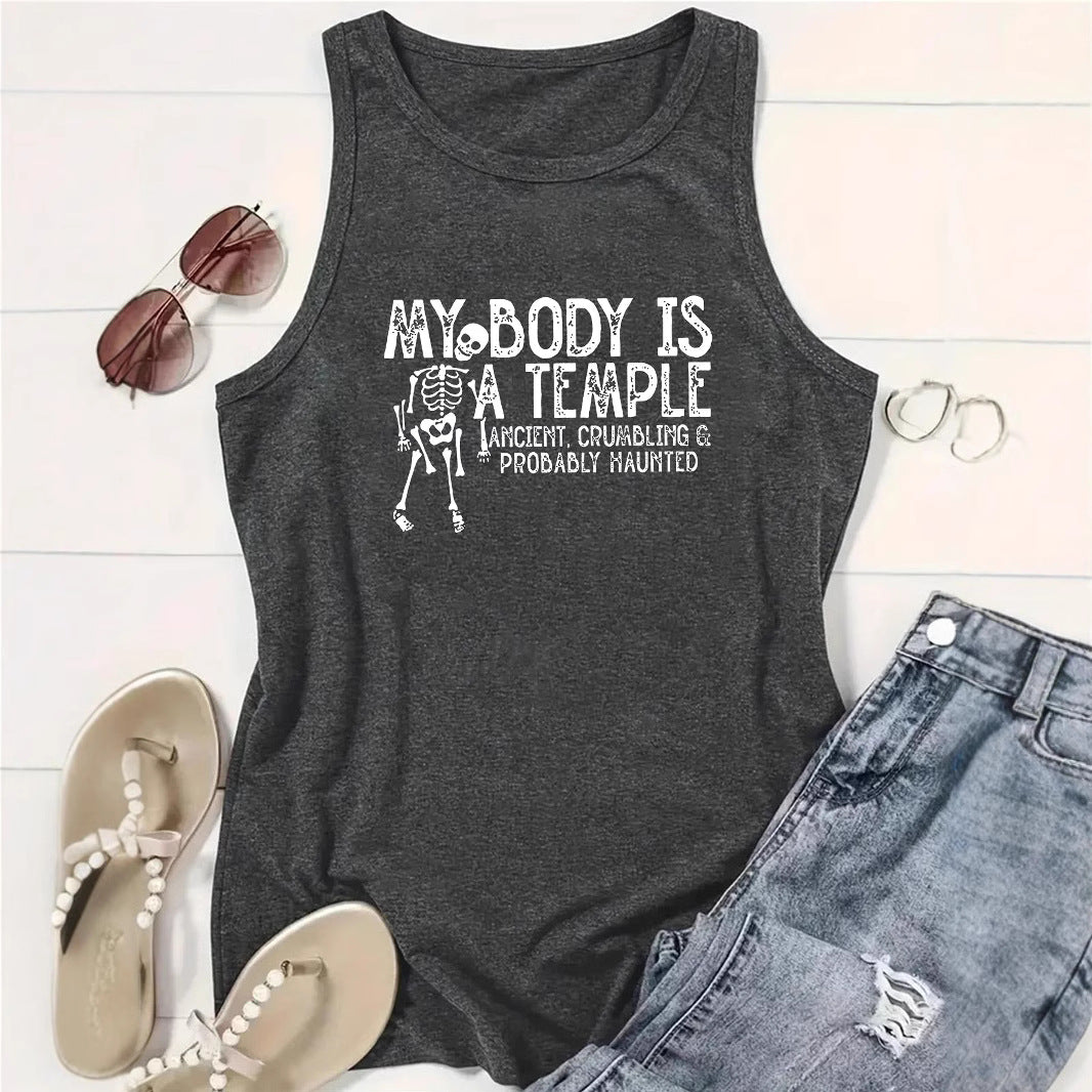 Sleeveless vest with MY BODY skull pattern