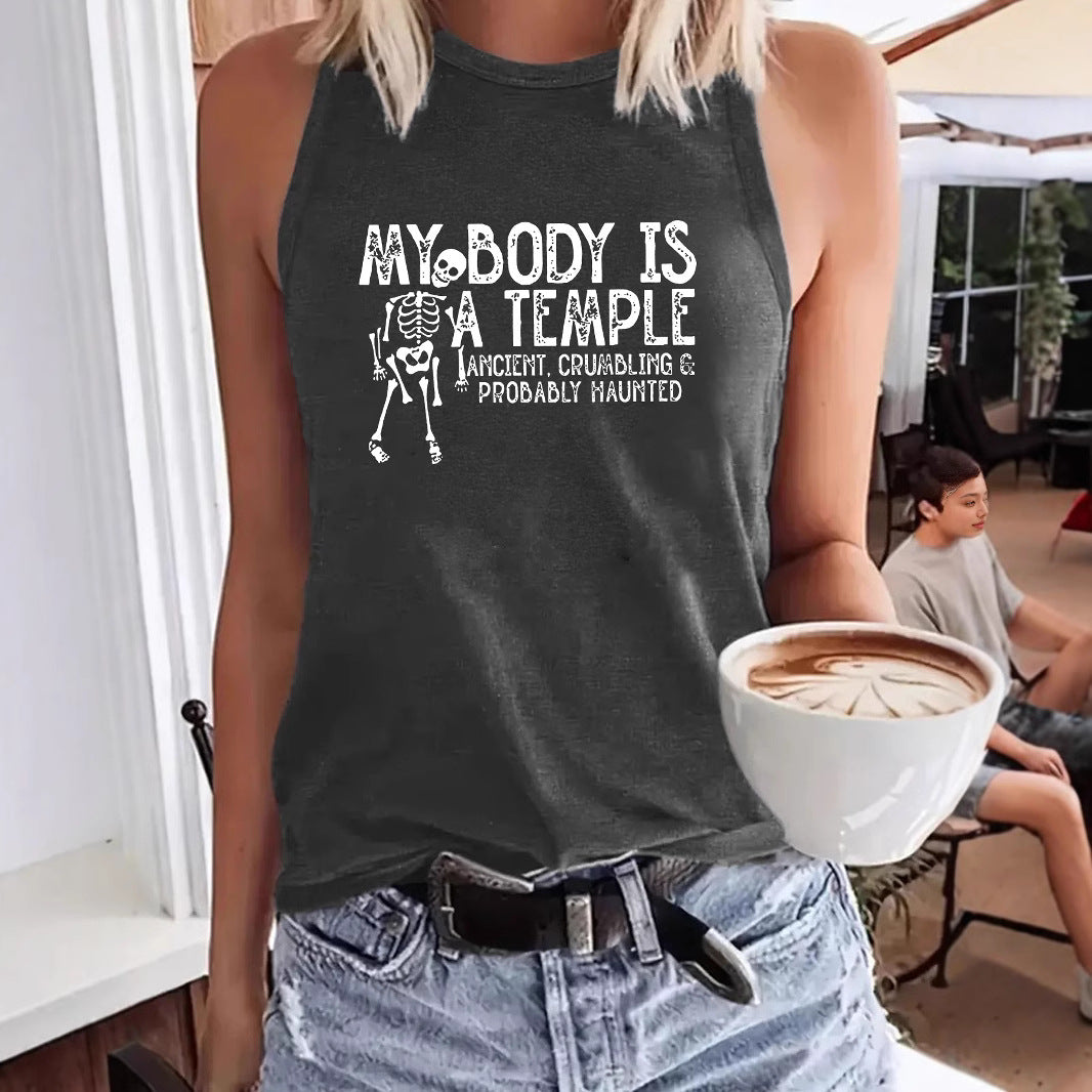 Sleeveless vest with MY BODY skull pattern