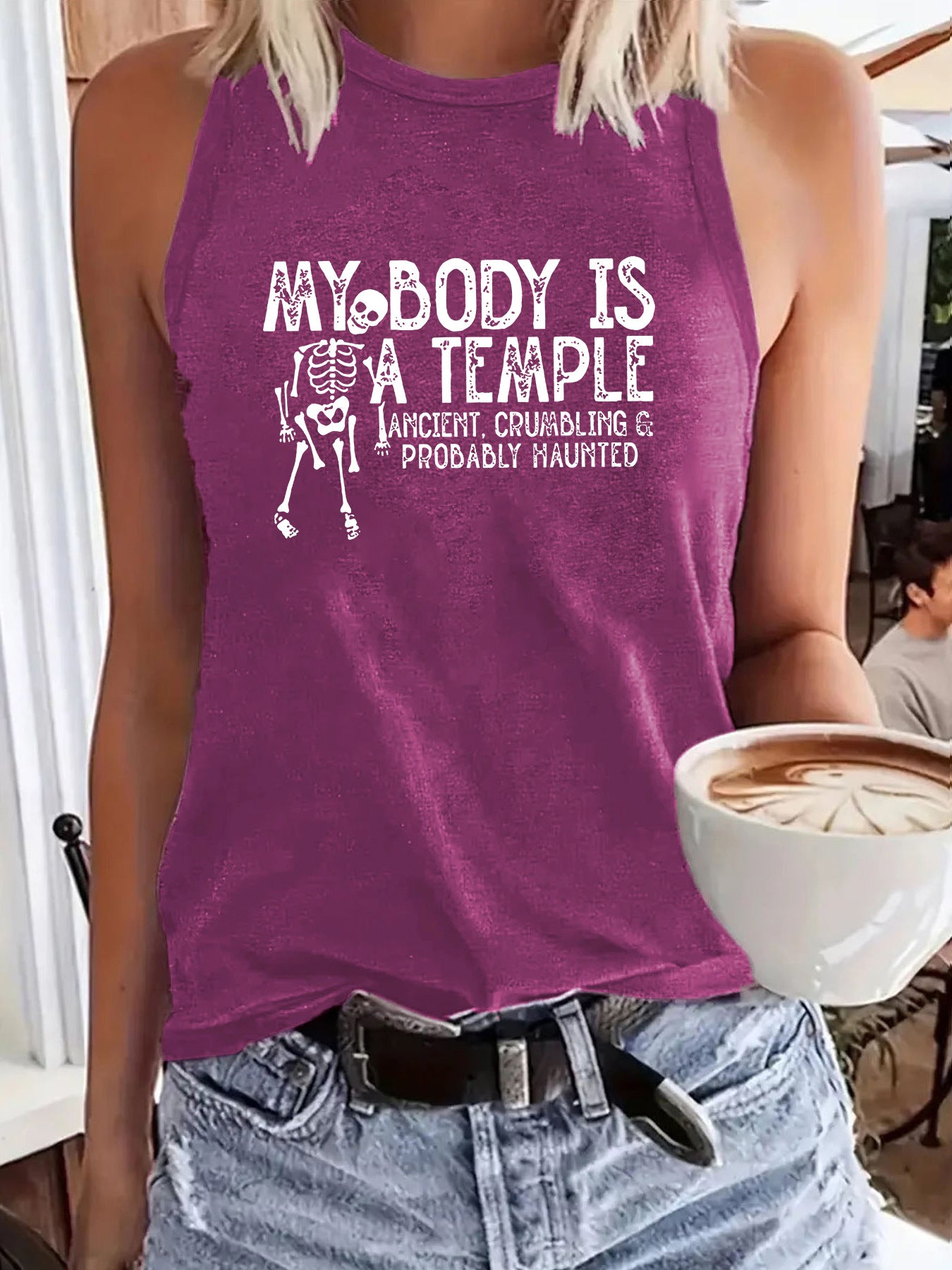 Sleeveless vest with MY BODY skull pattern