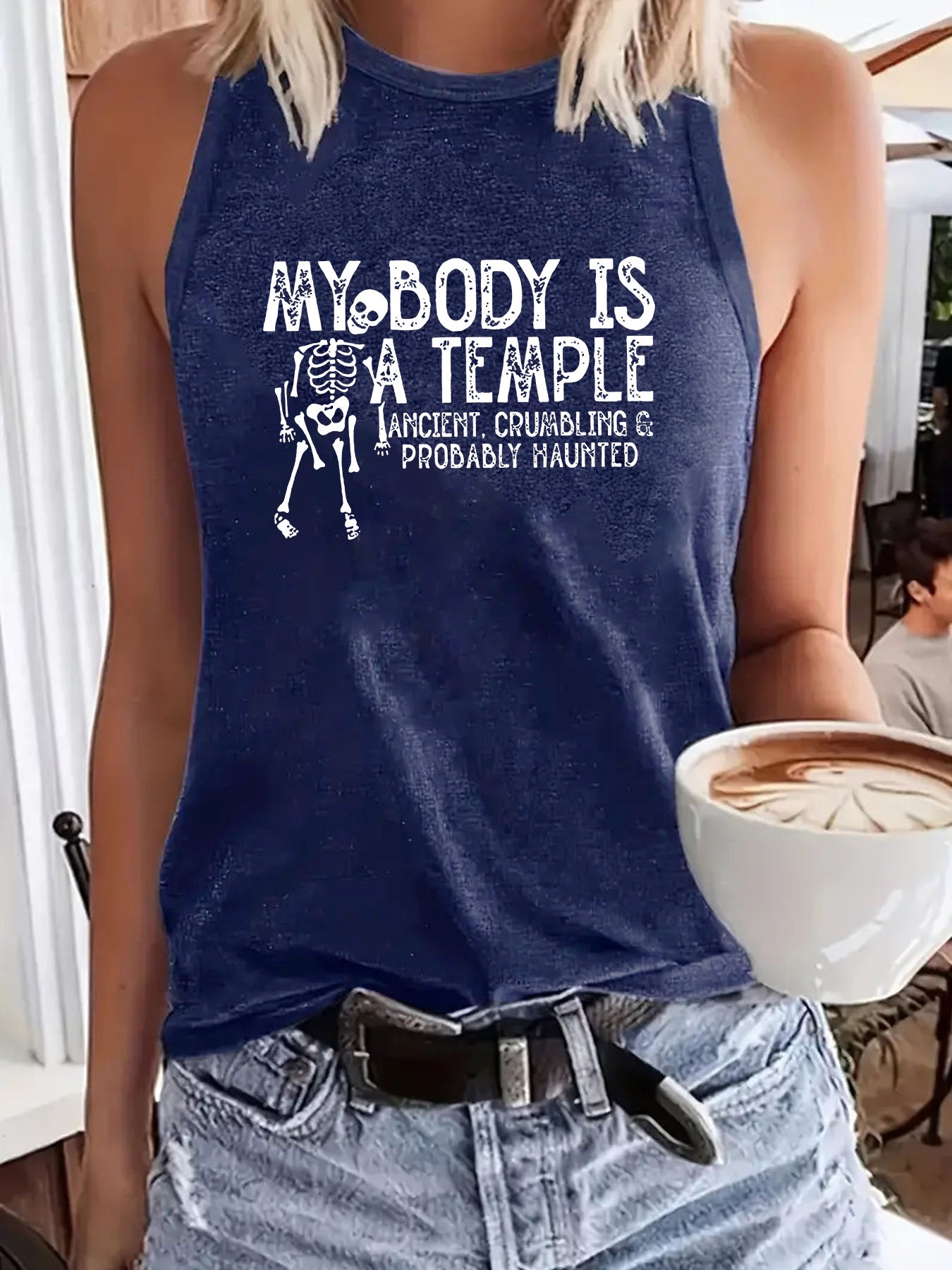 Sleeveless vest with MY BODY skull pattern