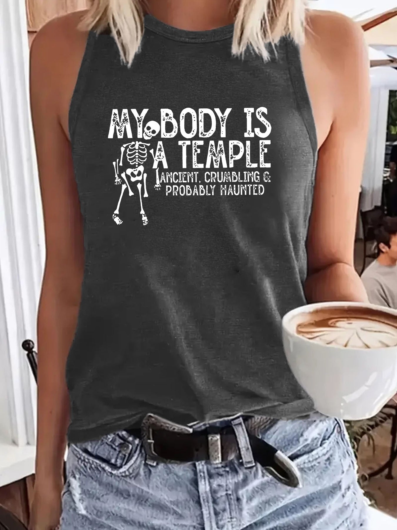 Sleeveless vest with MY BODY skull pattern