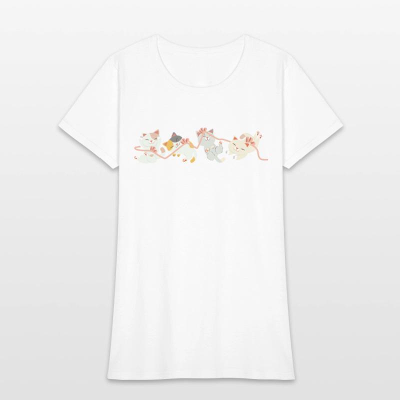 a group of kitten playing a pink ribbon