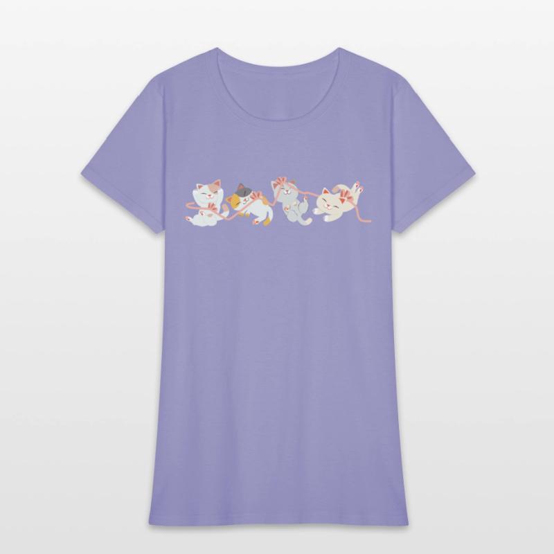 a group of kitten playing a pink ribbon