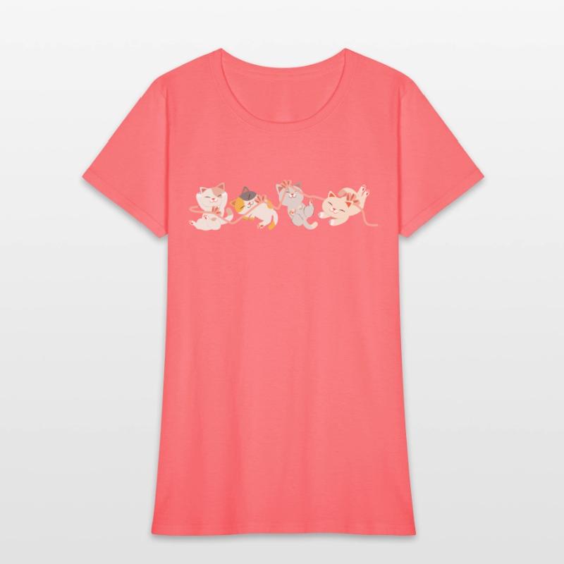 a group of kitten playing a pink ribbon